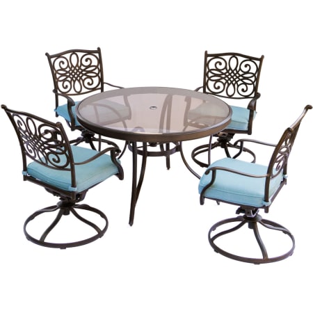 Hanover Traditions Five Piece Aluminum Framed Polyester Outdoor Dining Set with Swivel Chairs Blue