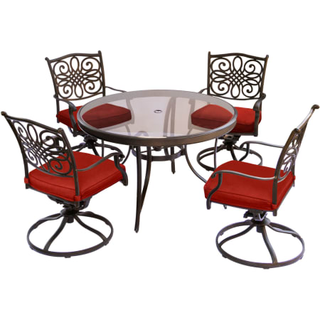 Hanover Traditions Five Piece Aluminum Framed Polyester Outdoor Dining Set with Swivel Chairs Red