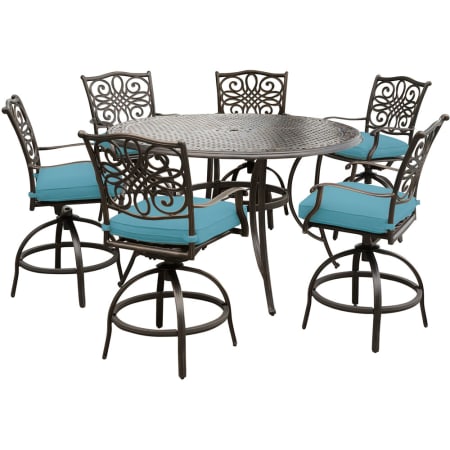 Hanover Traditions Seven Piece Aluminum Framed Polyester Outdoor High-Dining Set Blue