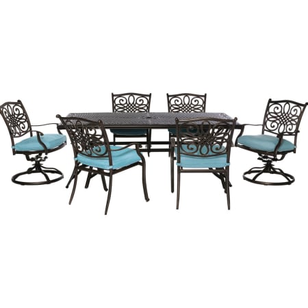 Hanover Traditions Seven Piece Aluminum Framed Outdoor Dining Set with Cushions Blue