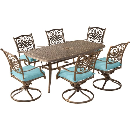 Hanover Traditions Seven Piece Aluminum Framed Polyester Outdoor Dining Set with Cast Top Blue