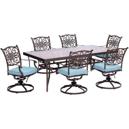 Hanover Traditions Seven Piece Aluminum Framed Polyester Outdoor Dining Set with Swivel Rockers Blue