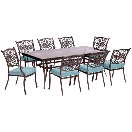 Hanover Traditions Nine Piece Aluminum Framed Polyester Outdoor Dining Set Blue