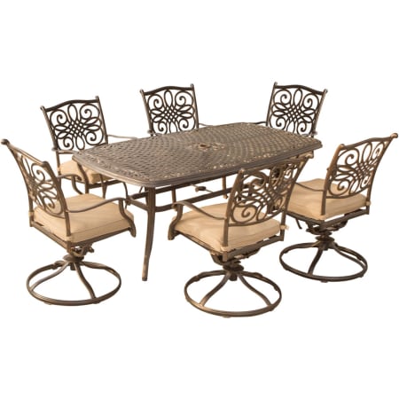 Hanover Traditions Seven Piece Aluminum Framed Outdoor Dining Set with Swivel Chairs Tan