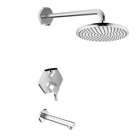 Hansgrohe Locarno Thermostatic Tub and Shower Trim Package with Integrated Volume Control, 2 Outlet Diverter and 1.75 GPM Rain Shower Head - Less Valve Chrome