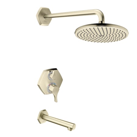 Hansgrohe Locarno Thermostatic Tub and Shower Trim Package with Integrated Volume Control, 2 Outlet Diverter and 2.5 GPM Rain Shower Head - Less Valve Brushed Nickel