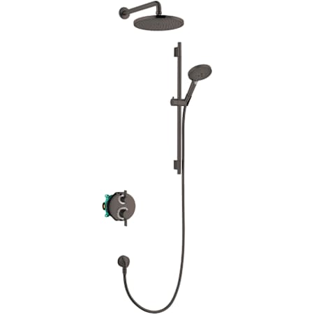 Hansgrohe Raindance S Thermostatic Shower System with Shower Head, Hand Shower, Slide Bar, Shower Arm, and Hose Brushed Black Chrome
