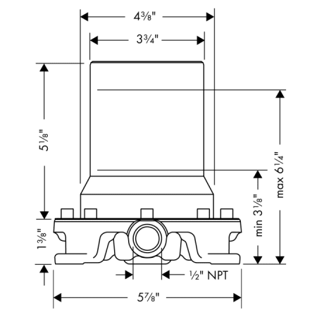 Hansgrohe 15473/10452 Rough-In Valve Dimensional Drawing