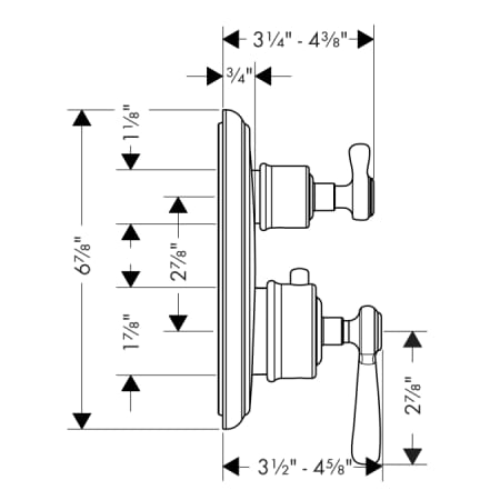 Hansgrohe-AXSS-Montreux-T03X-Thermostatic Valve Trim with Volume Control Dimensional Drawing