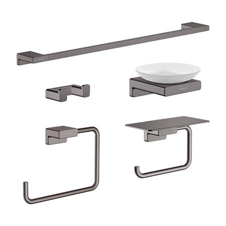 Hansgrohe AddStoris 5 Piece Bathroom Package with Towel Bar, Robe Hook, Towel Ring, Soap Dish, and Toilet Paper Holder Brushed Black Chrome