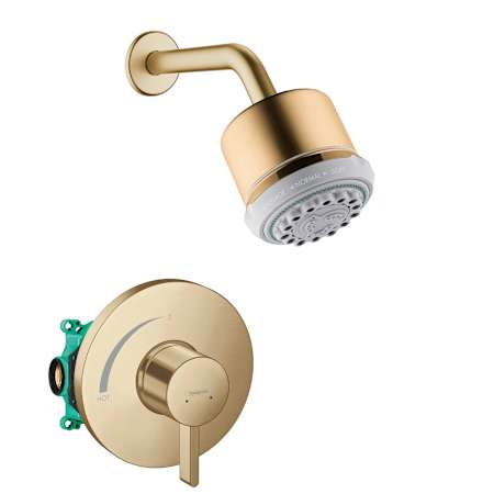 Hansgrohe Clubmaster Shower Only Trim Package with 2.5 GPM Multi Function Shower Head, Shower Arm, and Valve Trim - Includes Rough-In Brushed Bronze