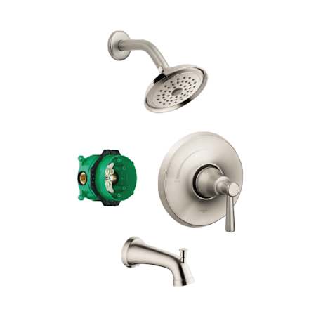 Hansgrohe Joleena Tub and Shower Trim Package with 1.75 GPM Single Function Shower Head, Shower Arm, Valve Trim, and Tub Spout - Includes Rough-In Brushed Nickel