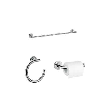 Hansgrohe Logis 3 Piece Bathroom Package with Towel Bar, Towel Ring, and Toilet Paper Holder Chrome