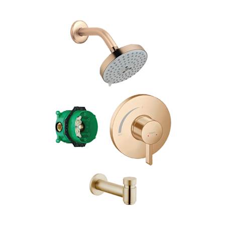 Hansgrohe Raindance Tub and Shower Trim Package with 1.75 GPM Multi Function Shower Head, Shower Arm, Valve Trim, and Tub Spout - Includes Rough-In Brushed Bronze