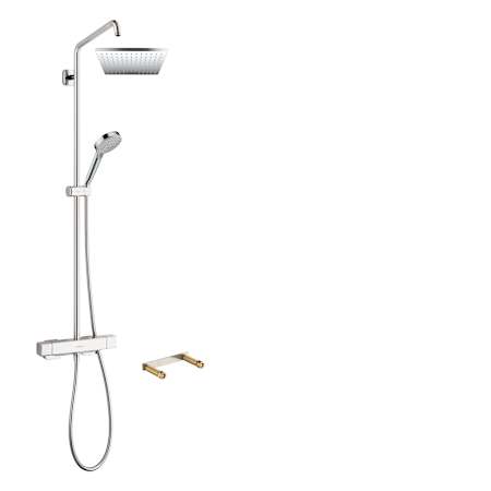 Hansgrohe Vernis Exposed Pipe Shower System with 1.75 GPM Square Rain Shower Head and Multi-function Hand Shower - Includes Rough In Chrome