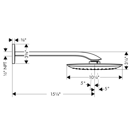 Hansgrohe-HSO-PuraVida-T01-Shower Head with Shower Arm Dimensional Drawing