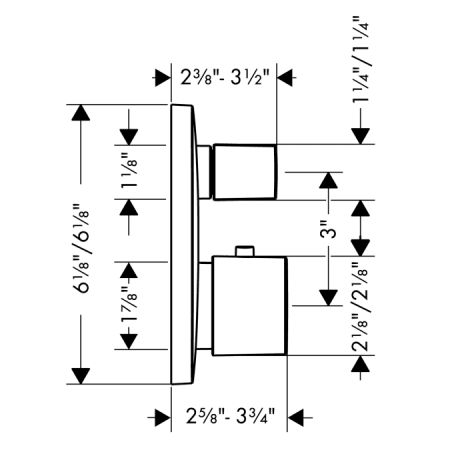 Hansgrohe-HSS-PuraVida-T02-Thermostatic Valve Trim with Volume Control and Diverter Dimensional Drawing