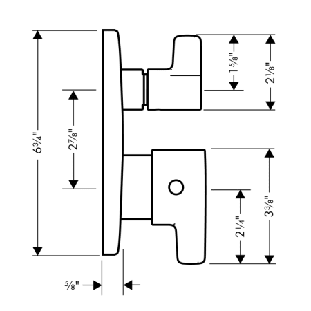 Hansgrohe-HSS-SE-T02-Thermostatic Valve Trim with Volume Control and Diverter Dimensional Drawing