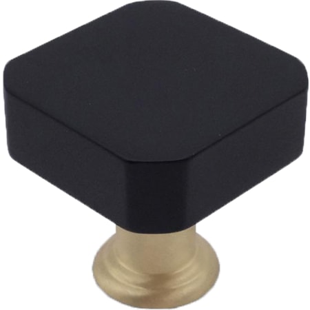 Hapny Home Mod 1-1/8" Luxury Square Solid Brass Split Finish Cabinet / Drawer Knob with Snub Corners Matte Black / Satin Brass