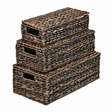 happimess Sandrine 17" Wide Metal and Seagrass and Water Hyacinth Basket - Set of 3 Brown