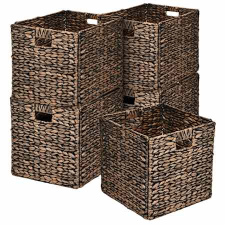 happimess Bryce 12-3/5" Wide Metal and Water Hyacinth Basket - Set of 5 Brown