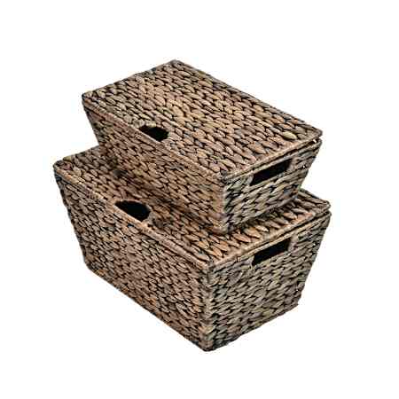 happimess Wilder 15-3/4" Wide Metal and Water Hyacinth Basket - Set of 2 Brown