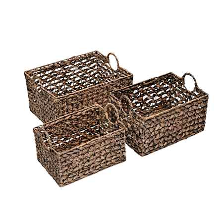 happimess Quinn 18" Wide Metal and Water Hyacinth Basket - Set of 3 Brown