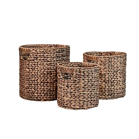 happimess Avery 13" Wide Metal and Water Hyacinth Basket - Set of 3 Brown