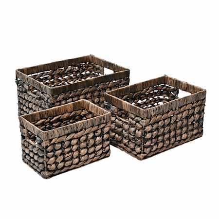 happimess Hayden 14" Wide Metal and Water Hyacinth Basket - Set of 3 Brown