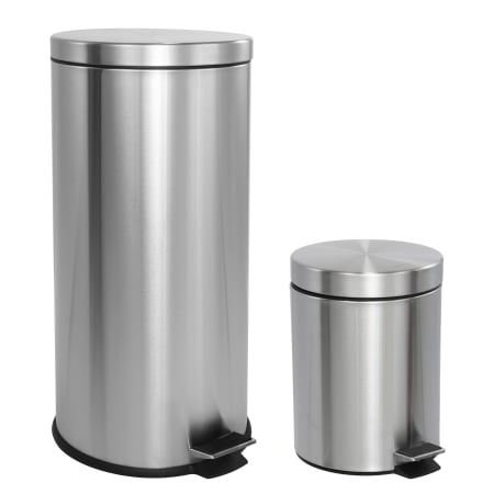 happimess Leo Round 8 Gallon Fingerprint Resistant Step-Open Trash Can - Comes with Matching 1.3 Gallon Mini Version Stainless Steel