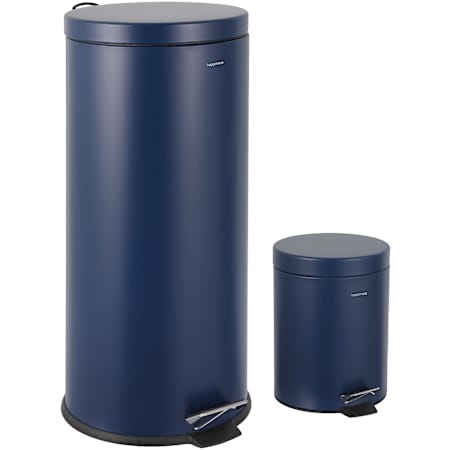 happimess Oscar 35.2 Liter Iron Free Standing Step-Open Trash Can with Matching Mini Can Denim Blue