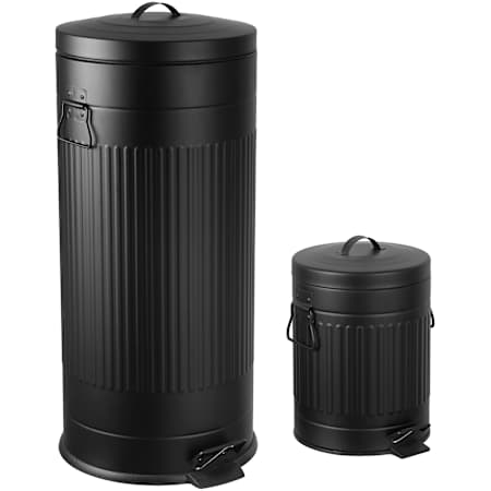 happimess Theo 35.2 Liter Stainless Steel Free Standing Step-Open Trash Can with Matching Mini Can Charcoal Black