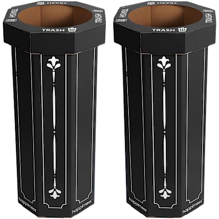 happimess Fleur 94.6 Liter Accented Cardboard Free Standing Compact and Reusable Trash Can - Set of 2 Bridal Black