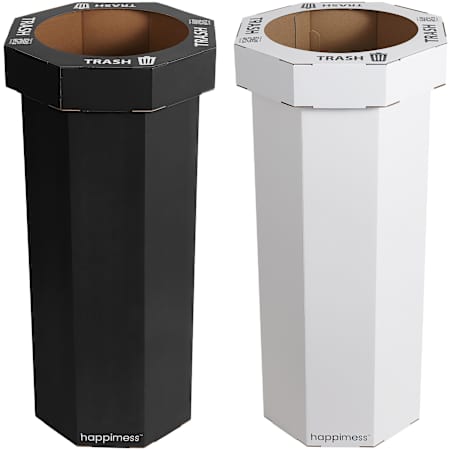 happimess Fleur 94.6 Liter Cardboard Free Standing Compact and Reusable Trash Can - Mixed Finishes - Set of 2 Charcoal Black / Cotton White