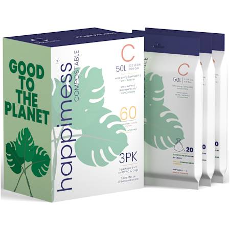 happimess 13.2-Gallon (50 L) Drawstring Compostable Trash Can Liner - Sold by Carton - 60 Count Green