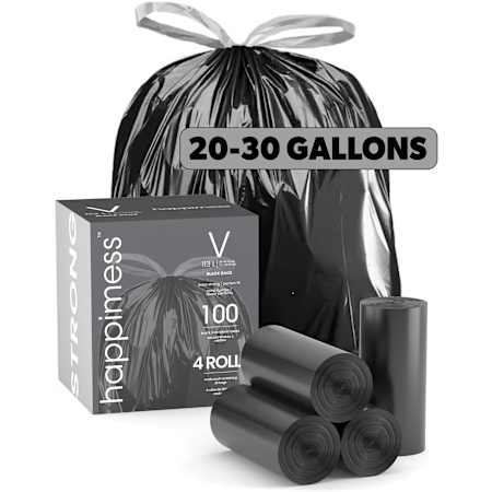 happimess 30-Gallon (114 L) Drawstring Unscented Trash Can Liner - Sold by Carton - 100 Count Black