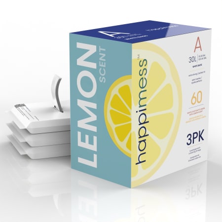 happimess 8-Gallon Lemon Scented Drawstring Trash Can Liner- 3 Packs of 20 Liners White