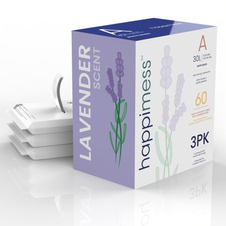 happimess 8-Gallon Lavender Scented Drawstring Trash Can Liner 3 Packs of 20 Liners White