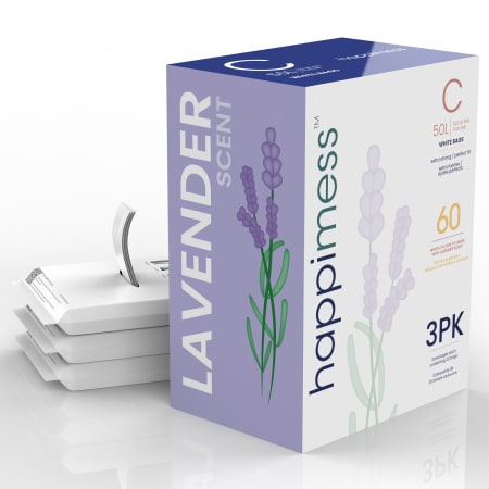 happimess 13.2-Gallon Lavender Scented Drawstring Trash Can Liner 3 Packs of 20 Liners White