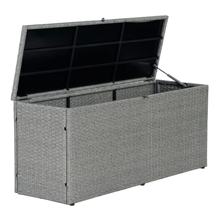 happimess Nino 47-1/4" Wide Metal and Synthetic Rattan Storage Box Gray