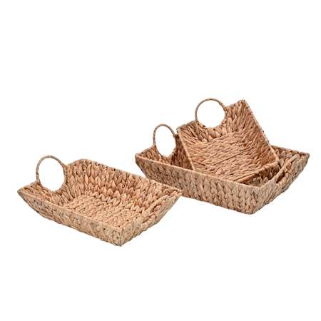 happimess Rowan 17" Wide Metal and Water Hyacinth Decorative Tray - Set of 3 Natural