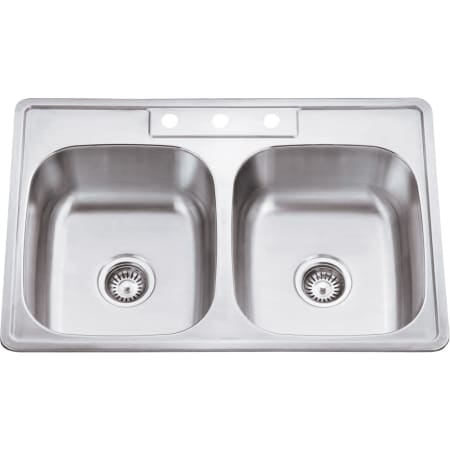 Hardware Resources Stainless Steel 33"L x 22" W Drop In Equal Double Basin Kitchen Sink with 3 Pre-Drilled 8" Spread Holes Stainless Steel
