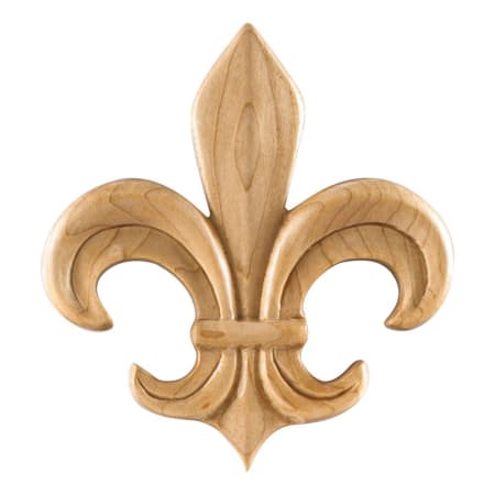 Hardware Resources Fleur De Lis Lily Solid Wood Carved Applique Onlay - 4-5/8"H x 5"W x 3/4"D Natural Hard Maple
