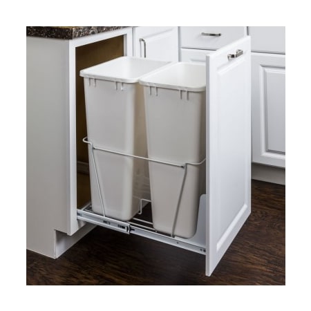 Hardware Resources Double 50 Quart Wire Pull Out Trash Can / Trash Drawer with Full Extension Slides for 18" Base Cabinets - Cans Not Included White