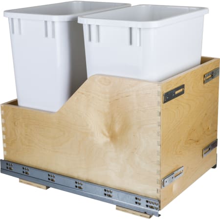 Hardware Resources 35 Quart Capacity Bottom Mount Double Bin Pull Out Trash Can with (2) Gray Cans and Soft Close Slides for 18" Base Cabinets White