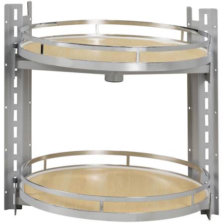 Hardware Resources CORNERMAX 18" Wide Full Circle Wood 2 Tier Side Mount Double Lazy Suzan UV Coated