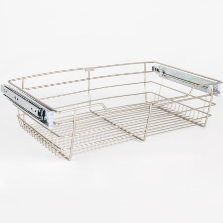 Hardware Resources 6" Tall Pull Out Wire Closet Basket with Full Extension Slides for 24"W Closet Spaces Satin Nickel