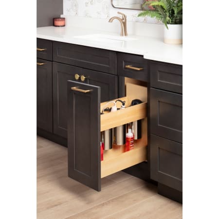 Hardware Resources Powered Organizer 8" Wide Plug-In No Wiggle Bathroom Vanity Pull Out Organizer for 12" Standard Door/Drawer Base Cabinet UV Coated Light Wood