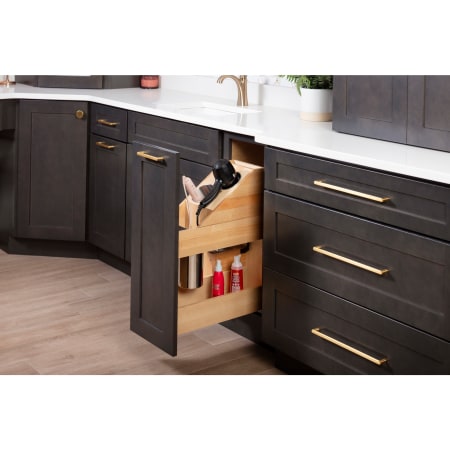 Hardware Resources Powered Organizer 8" Wide Plug-In No Wiggle Bathroom Vanity Pull Out Organizer for 12" Standard Full Height Base Cabinet UV Coated Light Wood