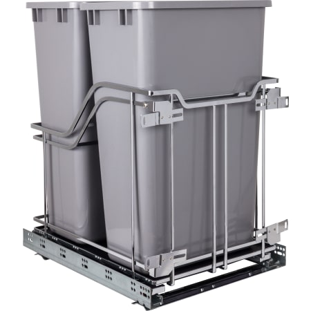 Hardware Resources Storage with Style 15" W Bottom Mount Double Pull Out Trash Can with Soft Close Slides for 50 Quart Bins - Included Polished Chrome / Grey